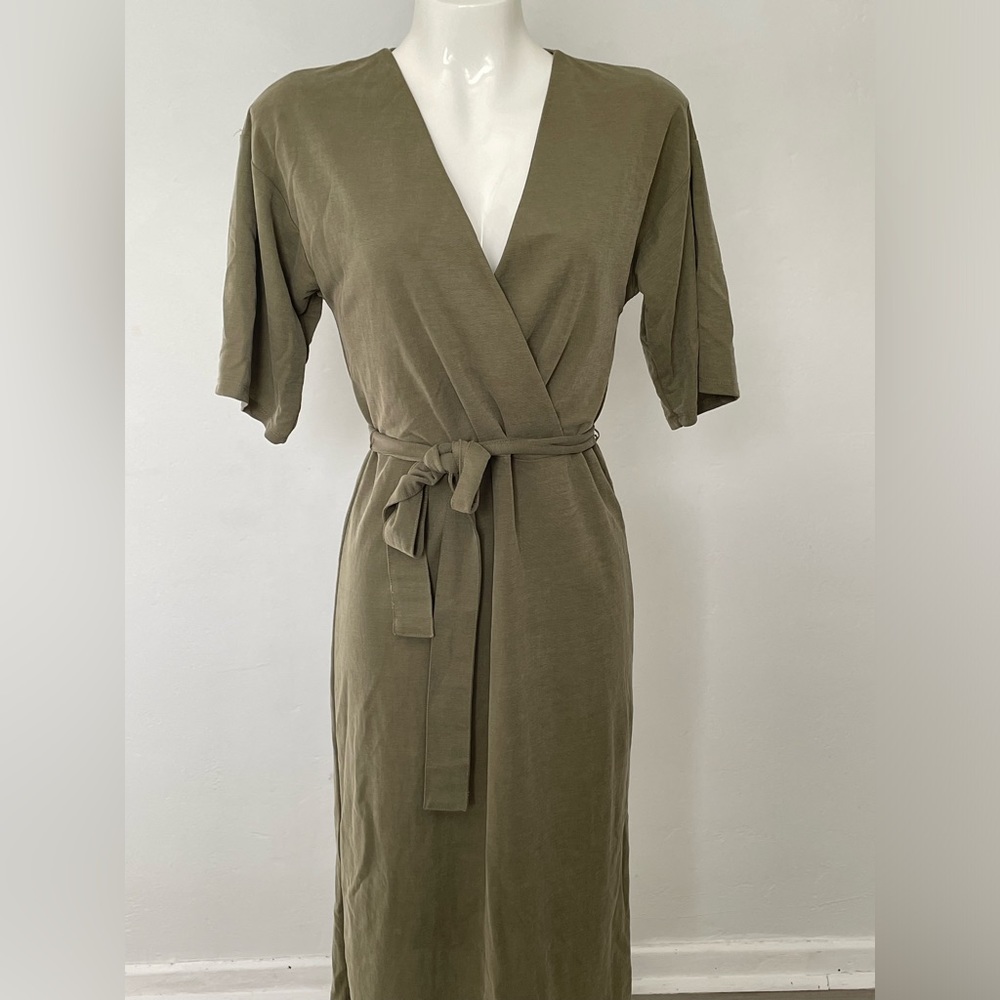 Zara Olive Green Wrap Midi Dress